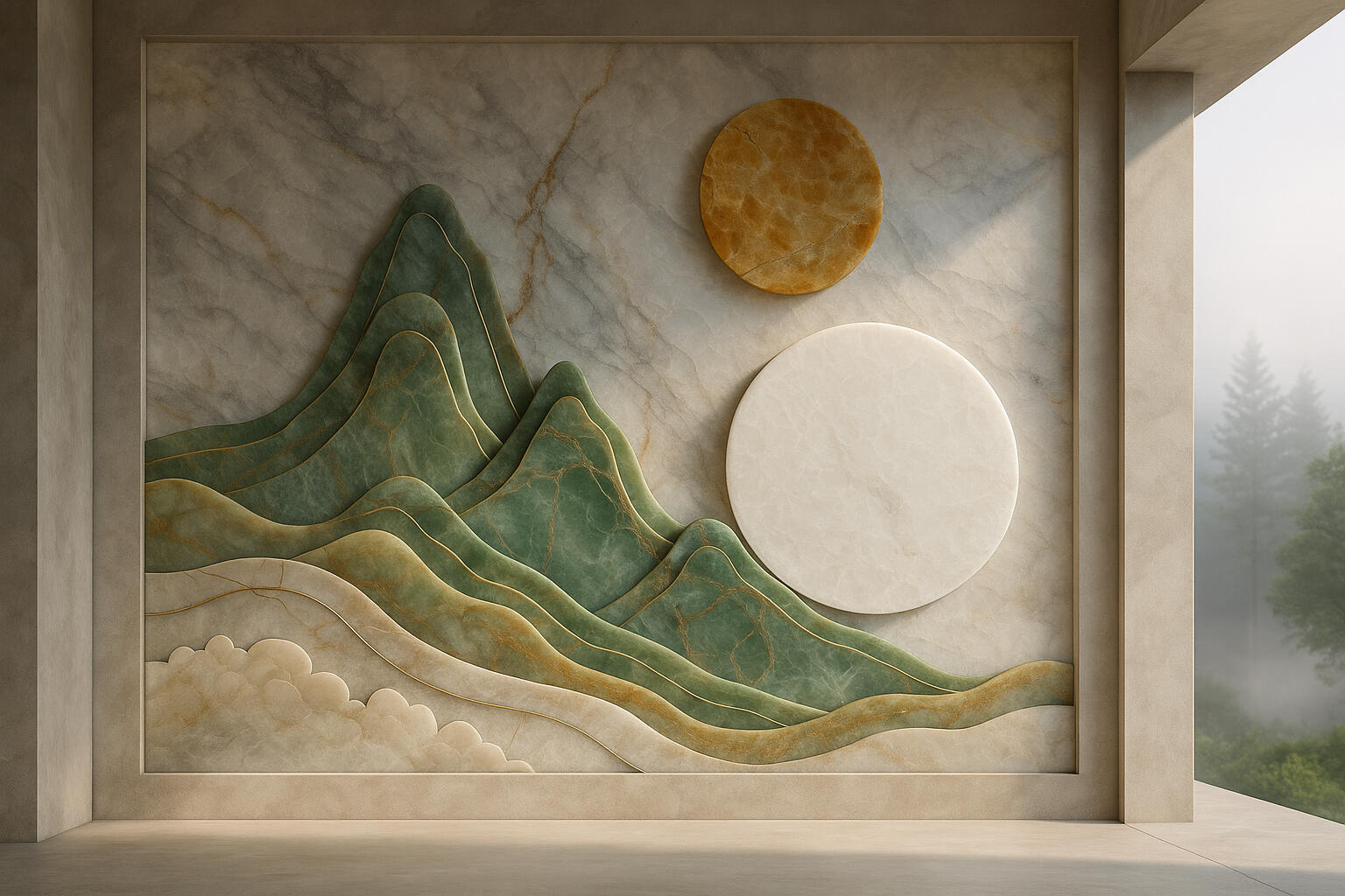 World Heart Hotel Lobby Middle East · 2025. 5,500 stone pieces. Zero site cuts. Every element pre-fabricated and installed with surgical precision — rare stone inlay at institutional scale. World Heart Hotel Lobby Middle East · 2025. 5,500 stone pieces. Zero site cuts. Every element pre-fabricated and installed with surgical precision — rare stone inlay at institutional scale.
